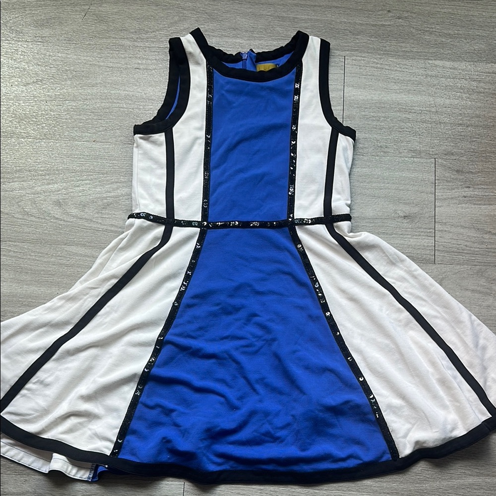 Blue and White Dress with Sequin Accents